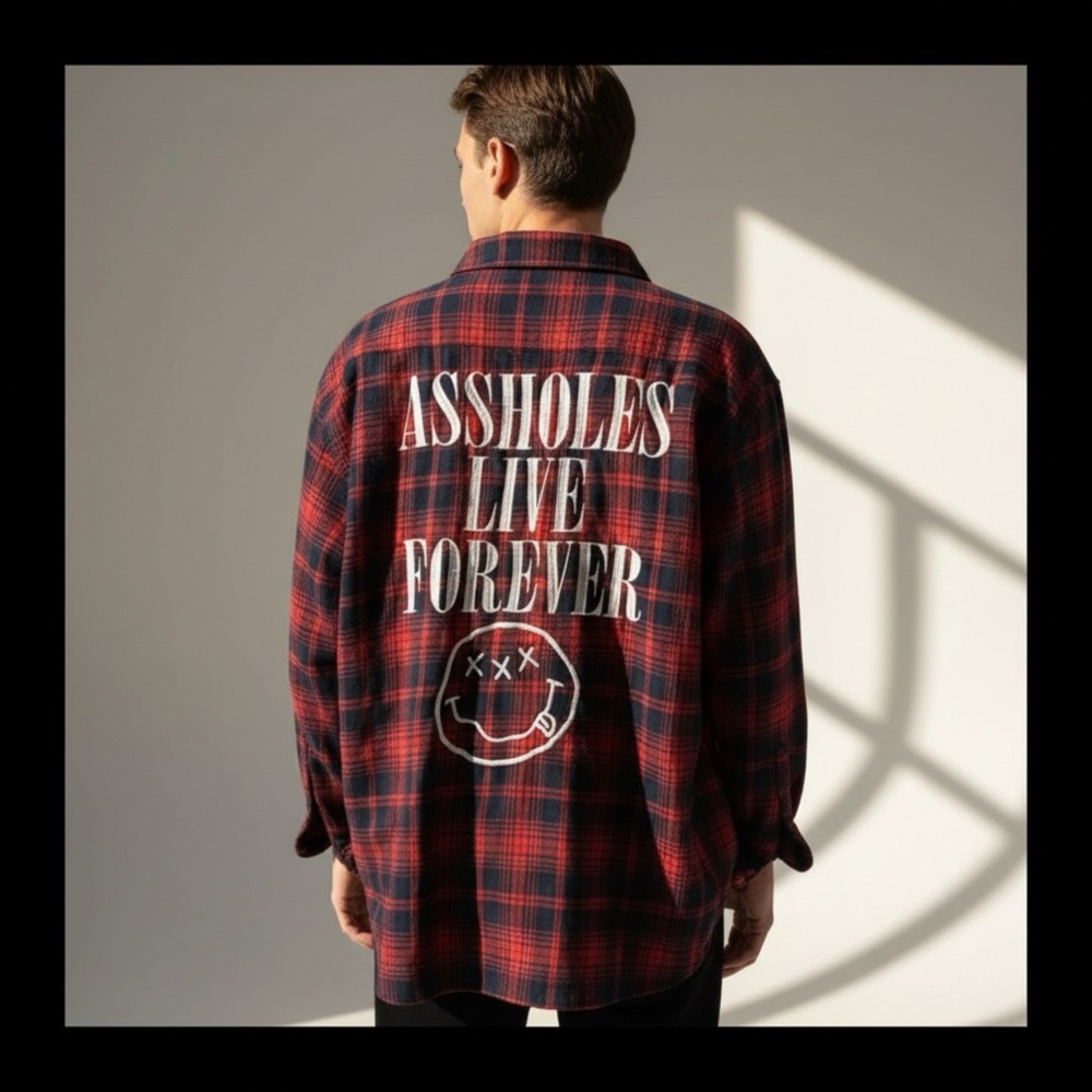 Plaid Red and Black Casual Button Down Shirt - Picture 1 of 5